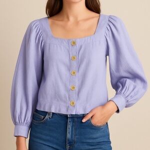 J. Crew Pastel Purple Linen Button Center Blouse